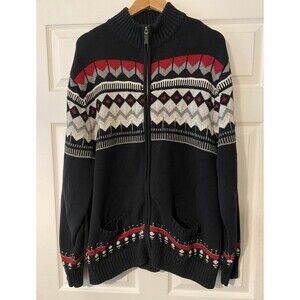 Chaps Women's Fair Isle black red and white zip up sweater plus size XXL